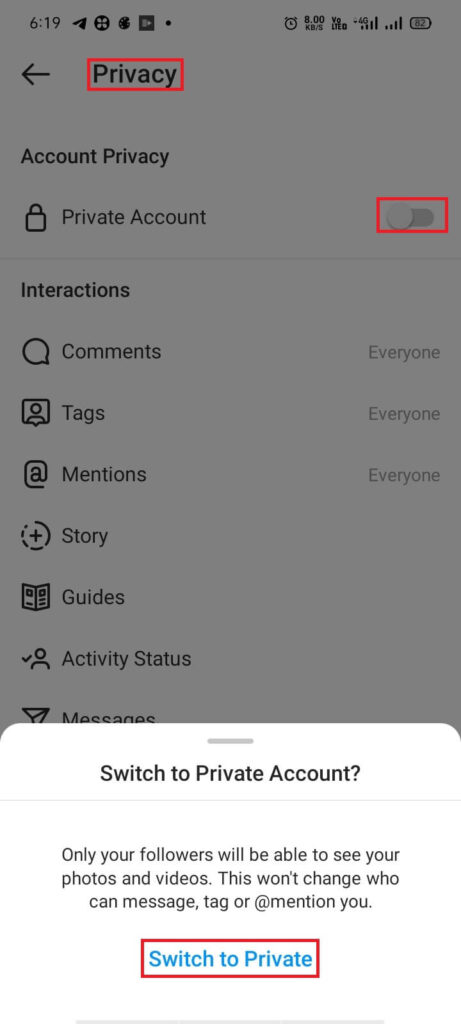 Instagram settings in hindi